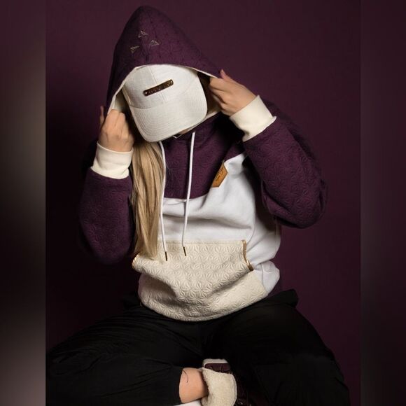 Mediums Collective Quilted Cut & Sew Hoodie - Maroon Wine - XL - Picture 2 of 11